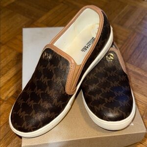 Michael Kors Brown and Tan Kids Slip-On Sneakers